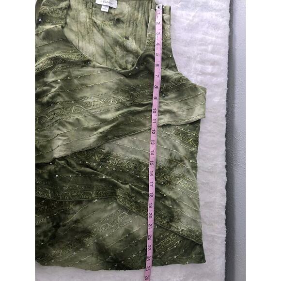 Dressbarn Moss Green Sequin Embroidered Fitted Stretch Tank Top Size L Fairy Y2K - Picture 4 of 9